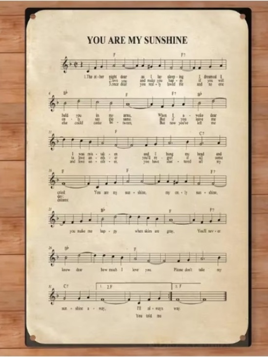 Other - "You Are My Sunshine" Metal Music Score Sign